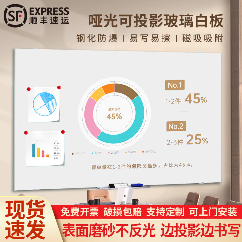 齐备哑光投影钢化玻璃白板家用教学儿童涂鸦可擦写字板磁吸记事磁