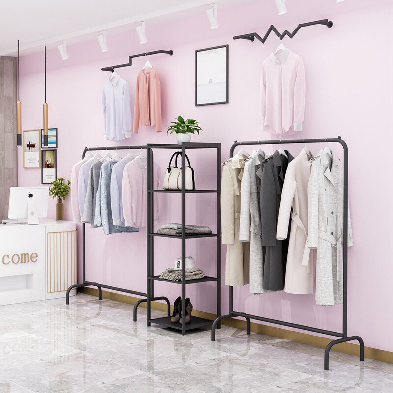 服装店展示架落地式女装店挂衣架货架侧挂衣服架子店铺陈列架金色
