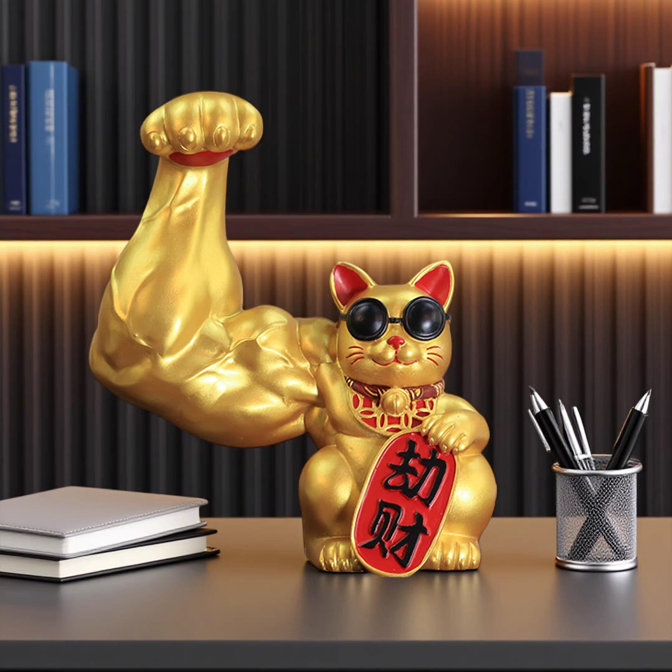 大力肌肉招财猫摆件新店开业送礼物麒麟臂健身房店铺收银台前台