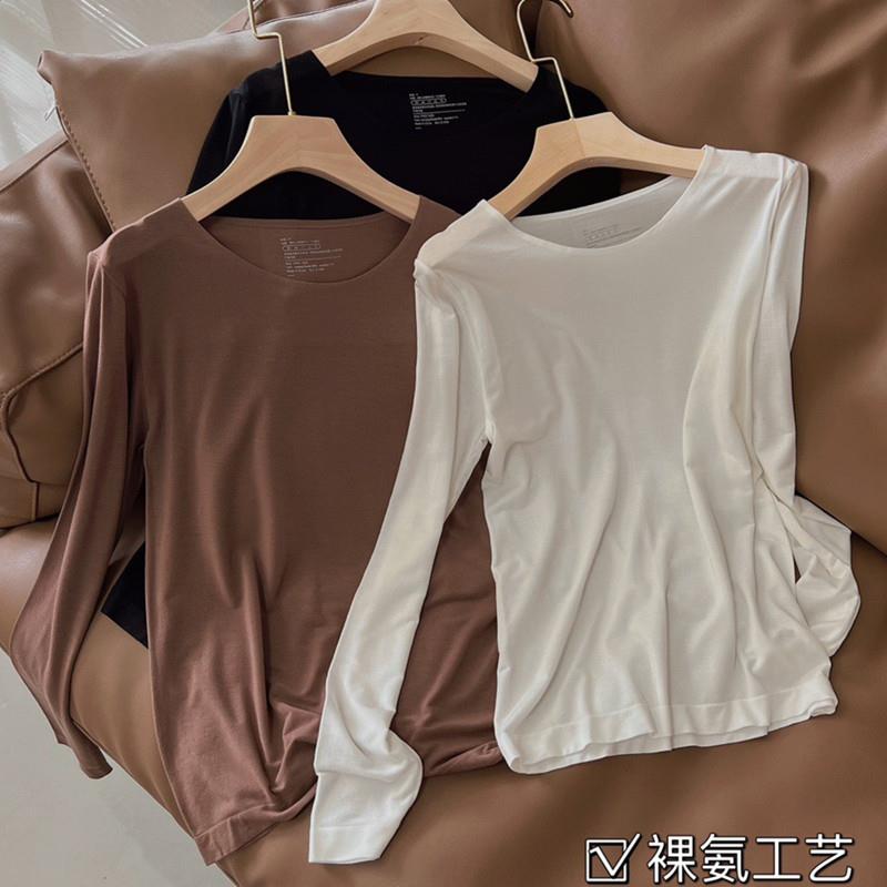 无痕薄款莫代尔面膜透气圆方领肌底上衣高弹力贴身柔软女士打底衫