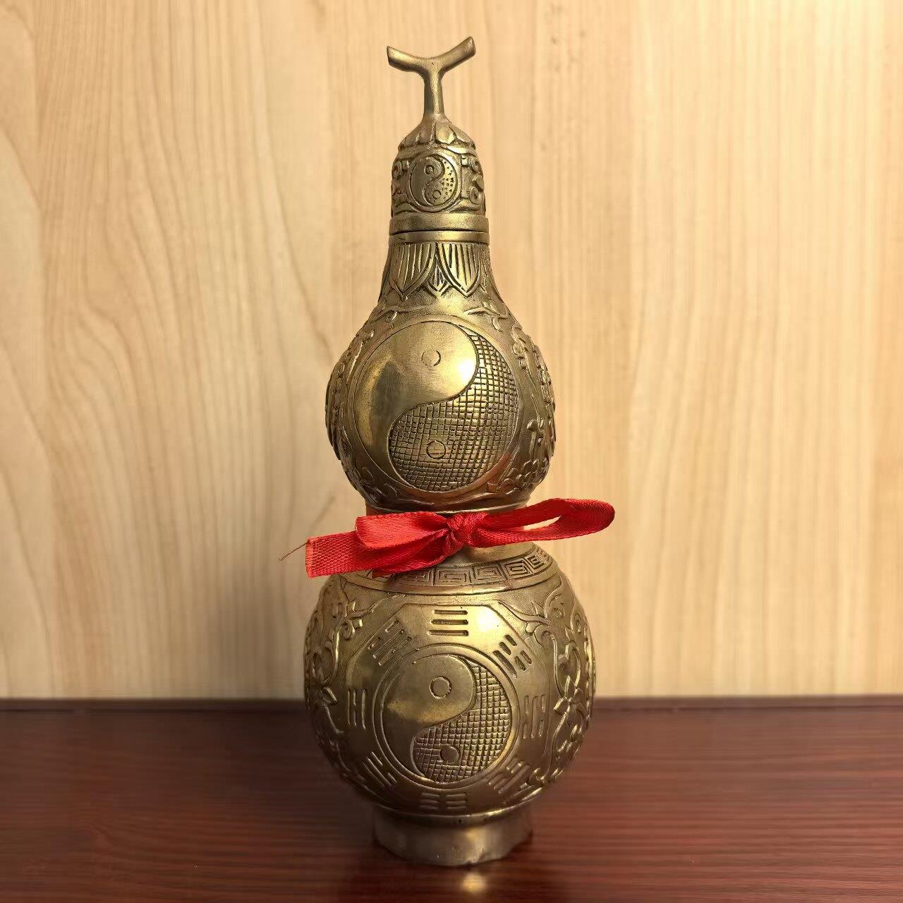 纯黄铜葫芦家居摆件开口空心开盖太极八卦葫芦福禄镇宅客厅工艺品