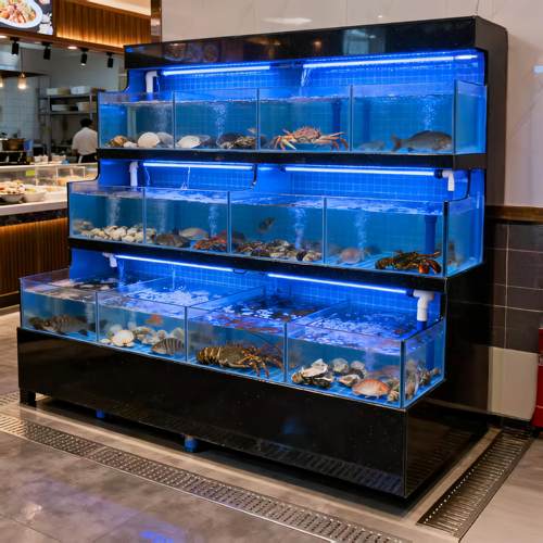 海鲜池商用移动海鲜缸超市贝类池制冷机一体海鲜鱼缸饭店专用