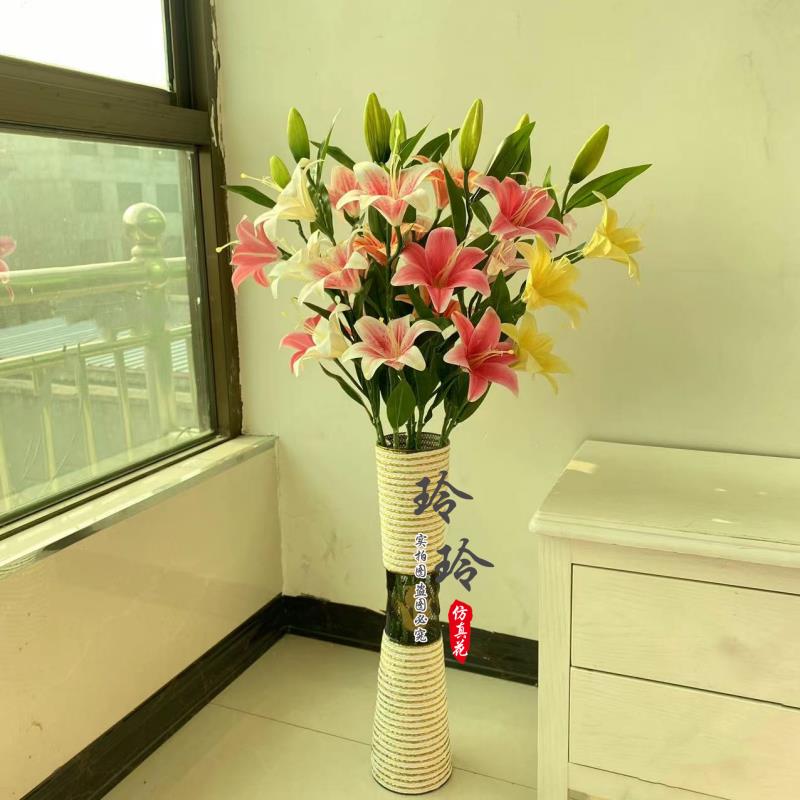 仿真百合花手感pu材质客厅落地假花绢花落地插花室内装饰塑料花艺