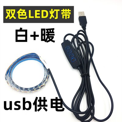 usb双色温灯带led节能安全电压5vusb灯条可裁剪带粘胶床头镜子灯