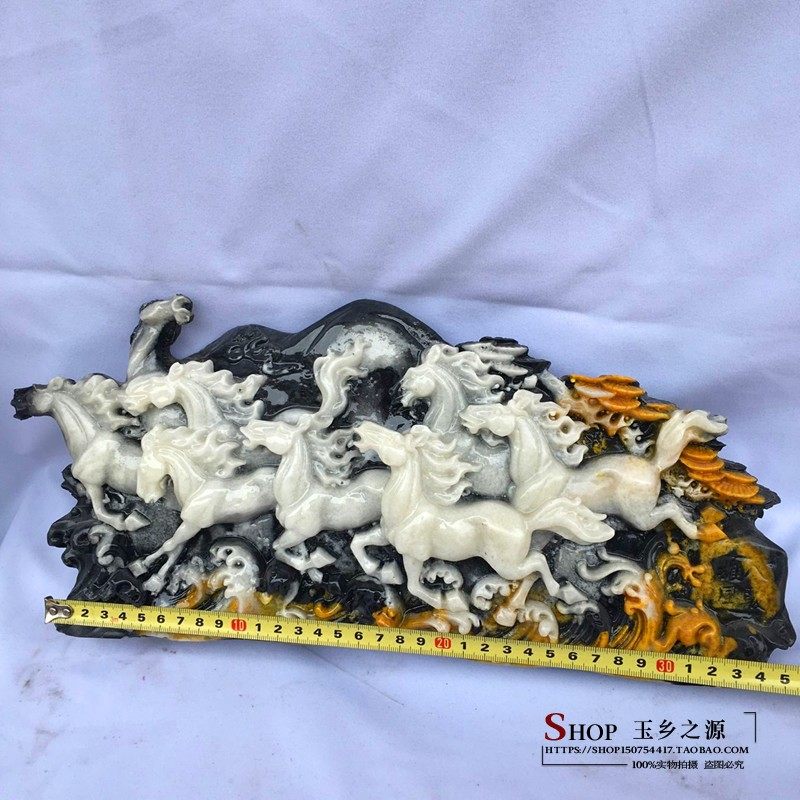 仿寿山石马到成功摆件芙蓉石八骏图家居客厅电视柜办公室礼品摆设