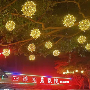 挂树上的彩灯串室外户外防水节日夜景亮化街道庭院装饰圆球藤球灯