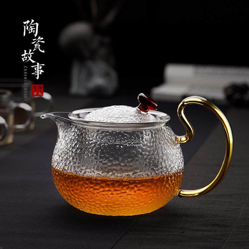 锤纹玻璃茶壶单壶耐高温加厚家用耐热玻璃过滤泡茶壶红茶茶具套装