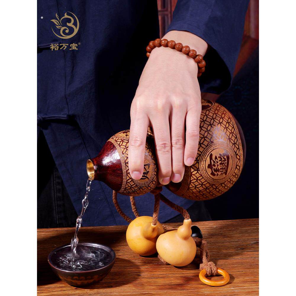 葫芦水壶酒雕刻图案天然酒葫芦装酒随身杯挂件一斤装小酒葫芦摆件