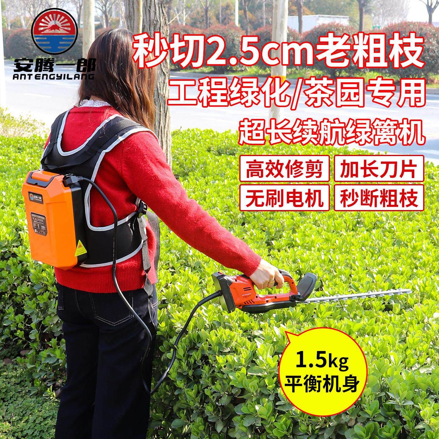 锂电大功率无刷修剪机充电式揹负式园林绿化篱笆剪双刃重修修剪机