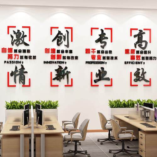 办公室墙面装饰企业文化墙团队励志激励文字标语墙贴纸画立体设计