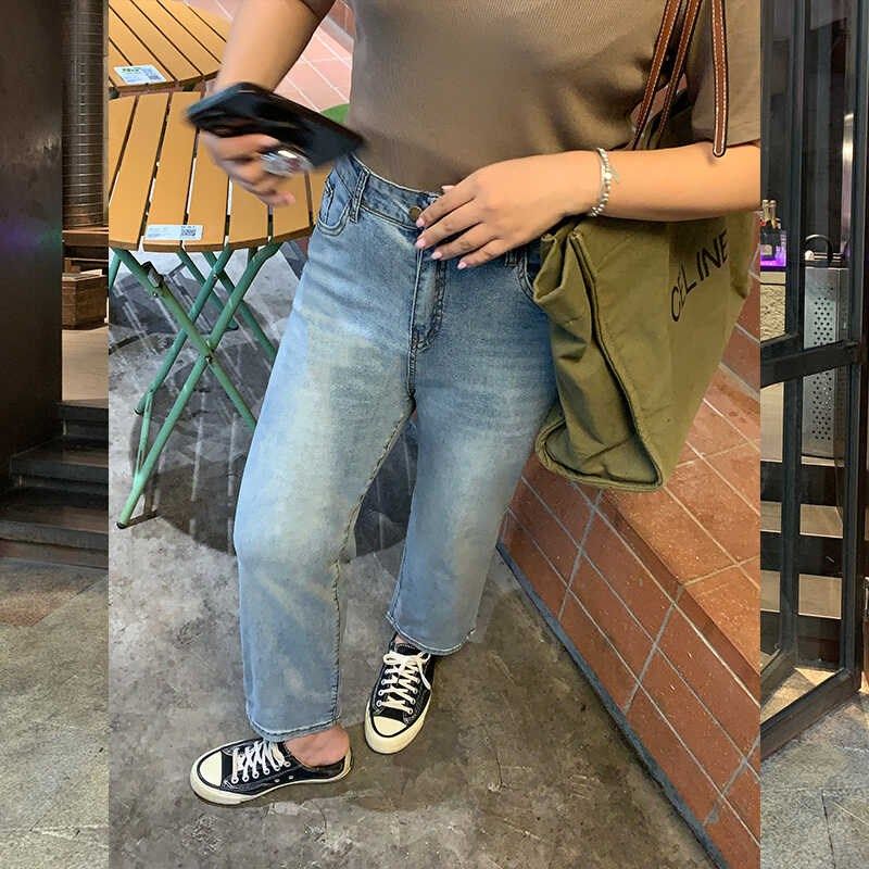 新款高腰宽松显瘦直筒九分牛仔裤女夏小个子梨形身材百搭烟管,女装/女士精品,大码裤装,淘宝优惠券,粉丝福利购,淘宝优惠卷