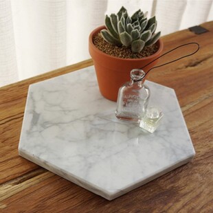 北欧天然大理石六角形多肉托盘阳台干花装饰摆件客厅简约果盘收纳