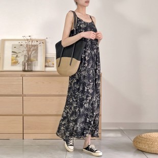 针织开衫配碎花吊带连衣裙两件套女夏质感高级雪纺吊带长裙到脚踝