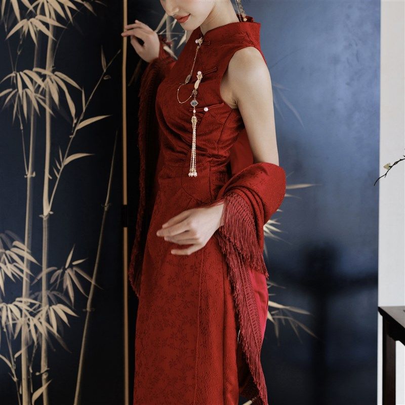 茉野新中式知禧红色暗纹显瘦旗袍新娘婚纱敬酒服订婚领证,女装/女士精品,旗袍,淘宝优惠券,粉丝福利购,淘宝优惠卷