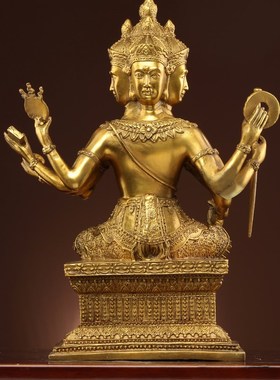 纯黄铜四面佛大梵天泰国像供奉佛像黄铜金属禅意风格招财装饰物品