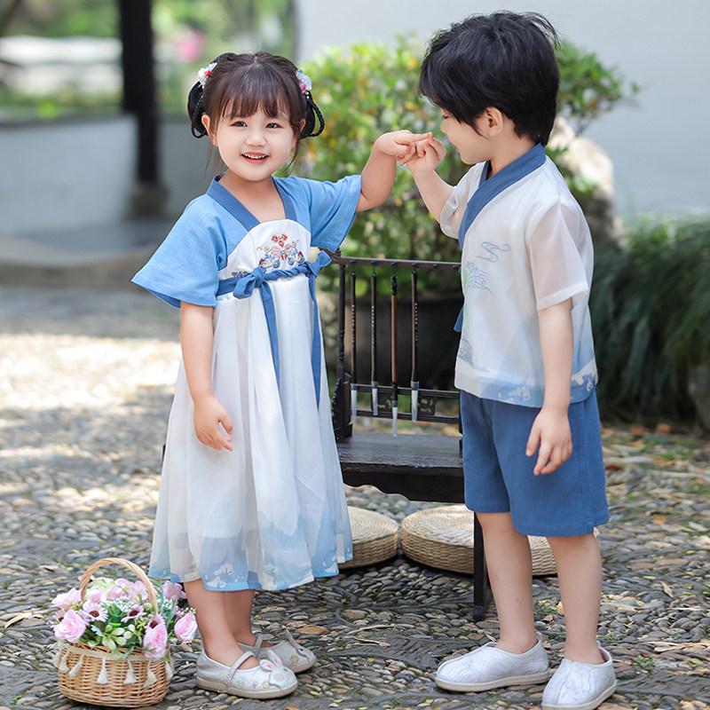 男童汉服夏款古风女童唐装连衣裙中国风短袖国学幼儿园儿童演出服,童装/婴儿装/亲子装,唐装,淘宝优惠券,粉丝福利购,淘宝优惠卷