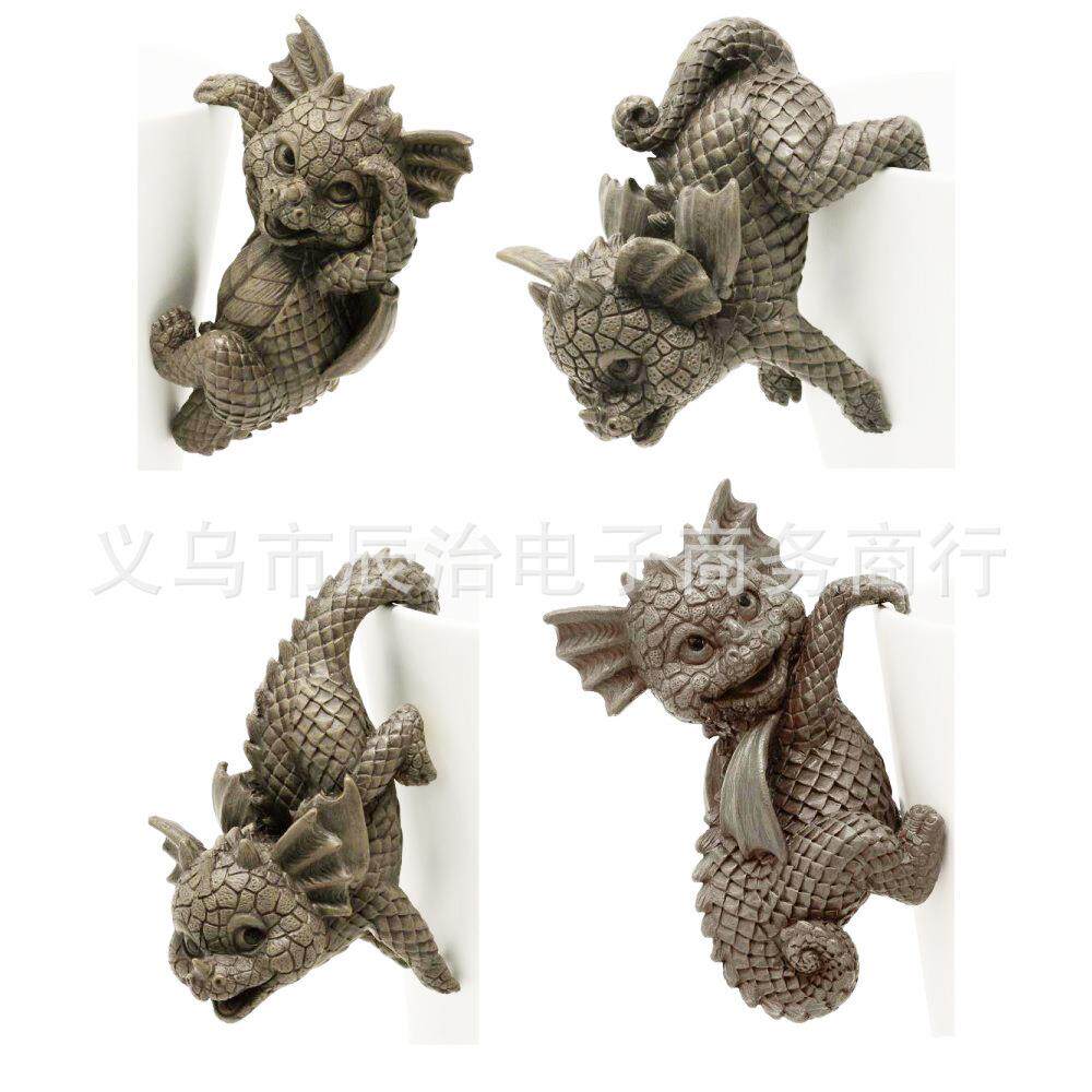 花园小雕像4只小恐龙挂花盆恐龙套装装饰树脂工艺品园艺花园装饰
