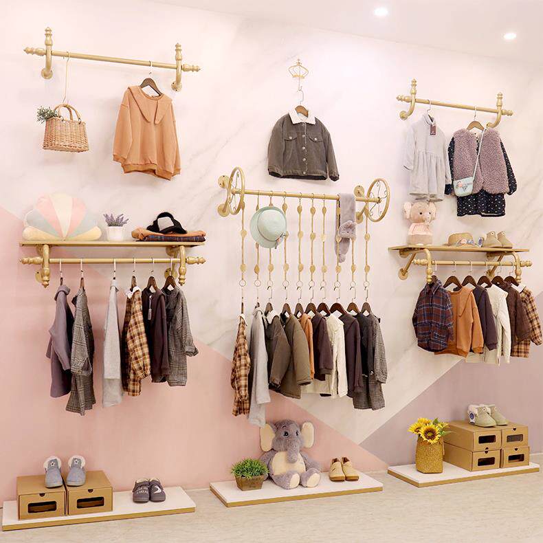 儿童服装店展示架 小孩墙上衣服货架展架组合 童装店壁挂式服装架