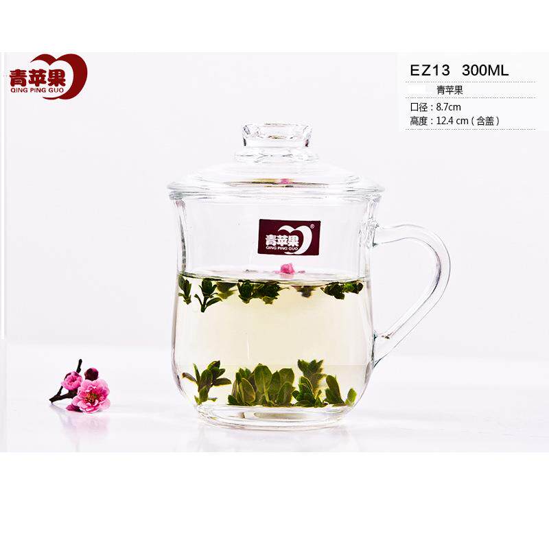 玻璃杯透明泡茶杯带把手男女式办公杯子带盖子会议茶叶水杯
