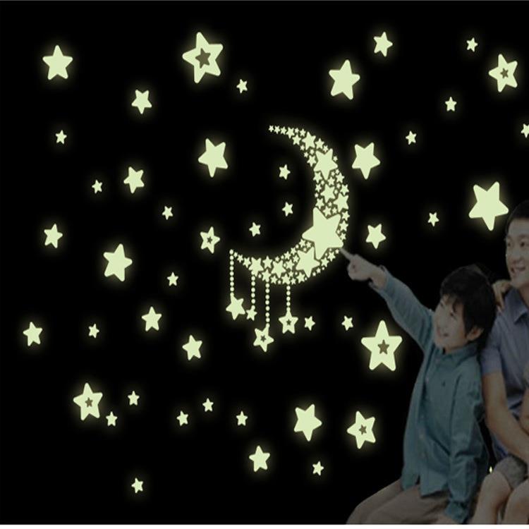 可爱荧光贴 月亮星星 A4纸大小夜光贴 儿童卡通房装饰墙贴