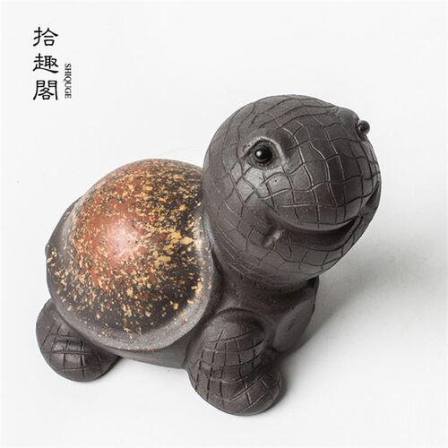 精品手工紫砂茶玩文玩茶宠摆件 茶台雕塑茶道零配盖置盖托 背财龟