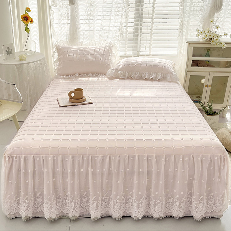 韩式乳胶床裙款冰丝凉席三件套公主风花边床罩可机洗防滑床套夏季