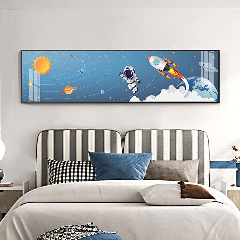 儿童房间墙面装饰画宇航员床头背景墙挂画卡通画男生女孩卧室壁画