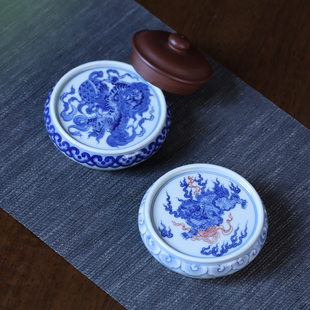 手绘青花祥云盖置盖托杯垫功夫茶具茶道配件中式复古陶瓷茶壶盖承