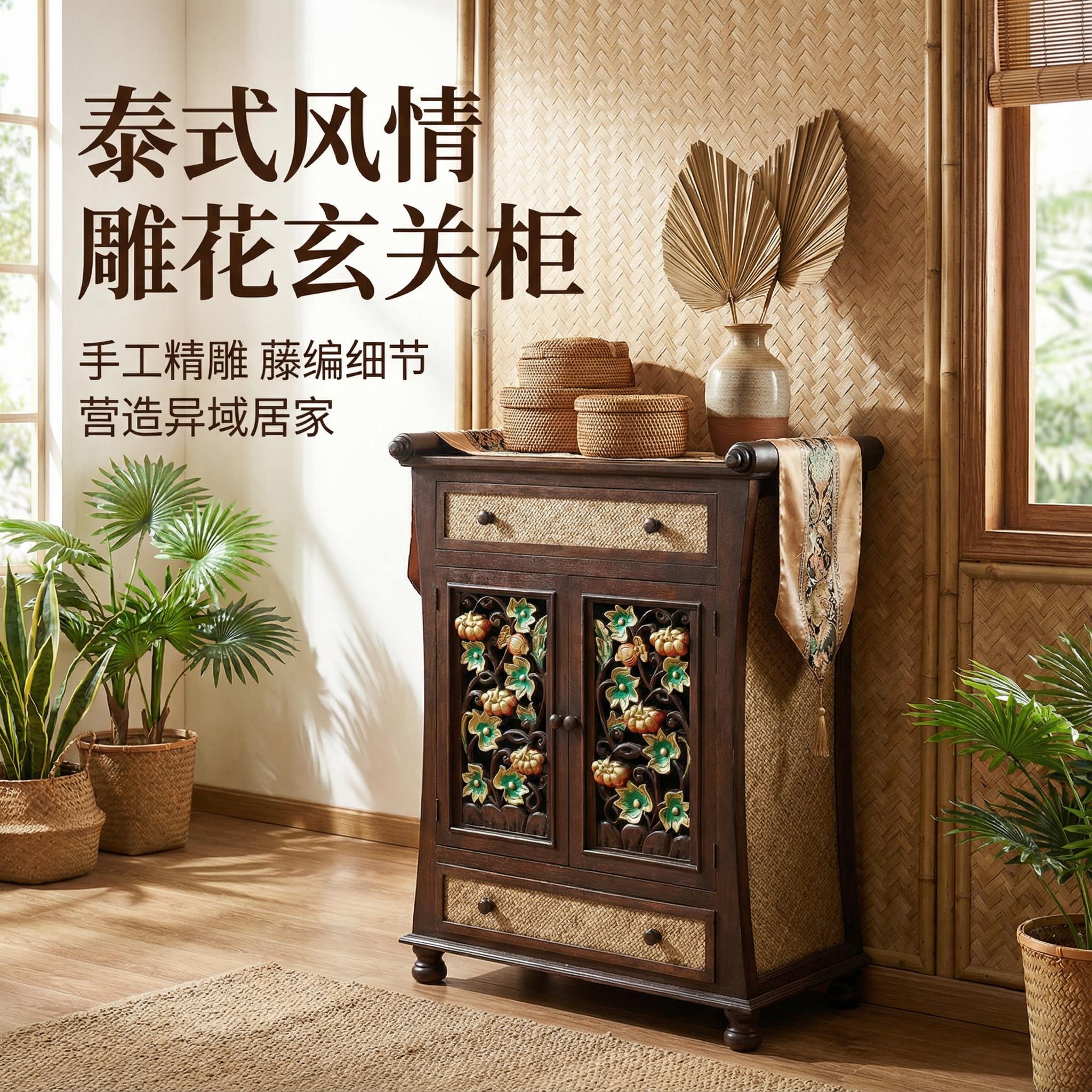 泰式实木复古雕花立柜香案新中式供桌门厅玄关柜佛龛供桌佛台家用