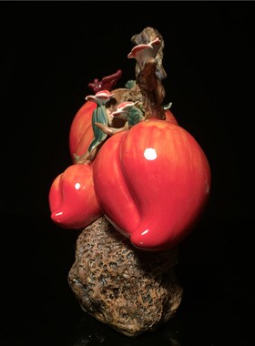 石湾公仔陶瓷寿桃摆件创意家居客厅架电视柜摆设乔迁生日新居礼品