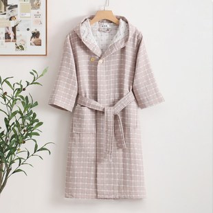 秋若薇带帽带扣儿童纱布浴袍纯棉卡通鱼三层柔软宝宝和服浴衣春夏