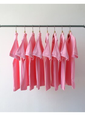 2020夏季新款水蜜桃粉色 粉红色 纯棉短袖 POLO衫男女 bf风宽松潮