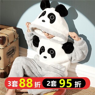 儿童法兰绒睡衣秋冬季加厚男童中大童珊瑚绒男孩家居服套装12岁15