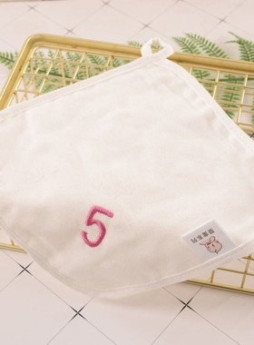 纯棉白色纱布幼儿园数字编号小毛巾纯素洗脸擦手方巾挂绳定制logo