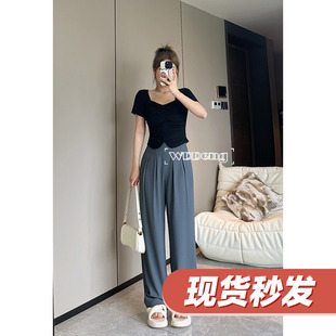 王等等微胖定制罗塔清晨长裤2023年春夏季新款显瘦真鱼骨裤子女