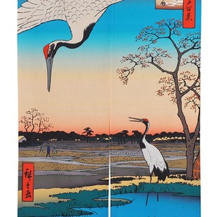 餐厅包间隔断门帘定制日式布帘浮世绘风景图装饰短帘免打孔魔术贴