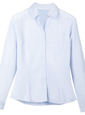 简单简约基础款棉质气质V领衬衫女白色正装长袖修身职业工作服