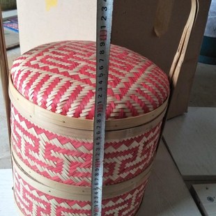 纯手工竹编竹制品竹篮子结婚食盒提篮春节送礼品红色喜篮摄影道具
