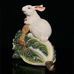 石湾公仔陶瓷十二生肖兔子摆件家居装饰客厅中式摆设兔年春节送礼