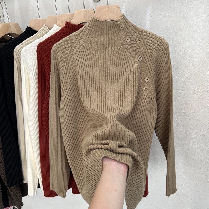 【80-200斤】半高领打底毛衣女秋冬大码胖妹妹显瘦纽扣设计上衣潮,女装/女士精品,大码内搭,淘宝优惠券,粉丝福利购,淘宝优惠卷