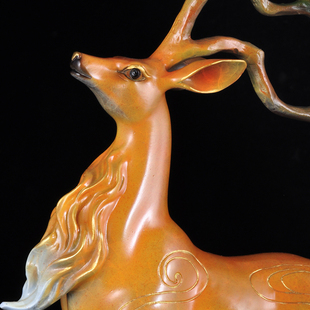 彩铜招财鹿摆件平步青云平安扣铜工艺礼品摆饰家居客厅电视柜酒柜