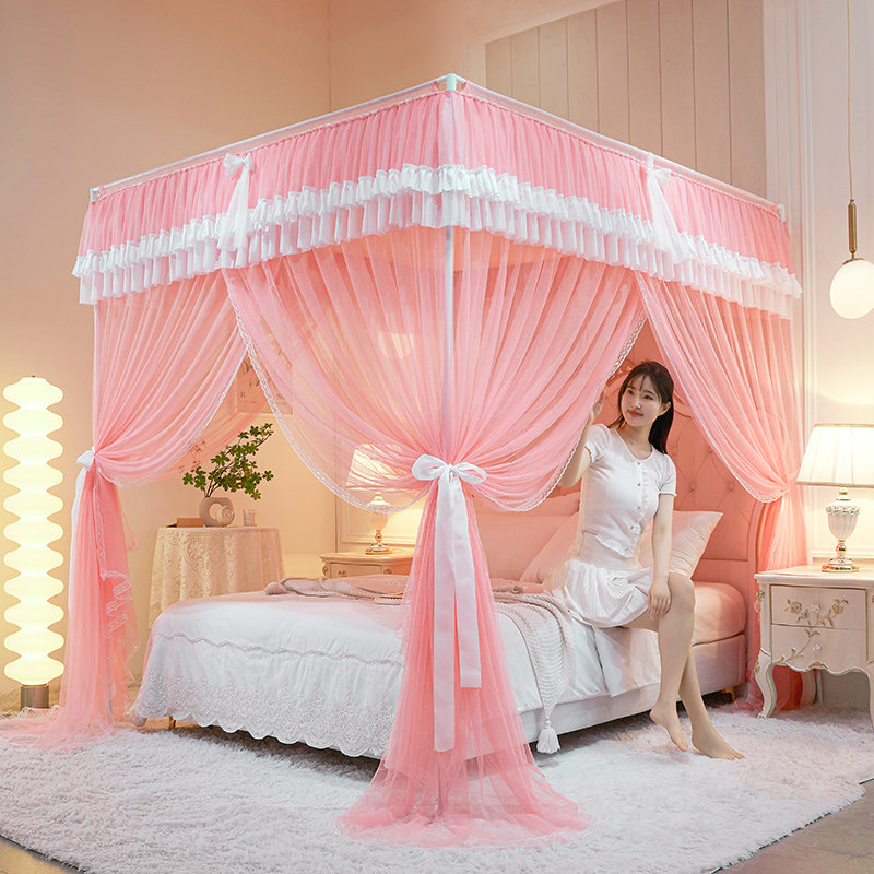 宫廷落地蚊帐家用卧室2023加厚支架三门带防尘顶遮光床幔公主风