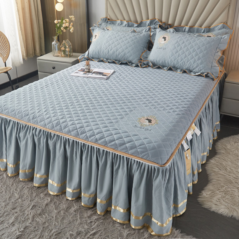 欧式高端可拆卸夹棉床裙床笠二合一纯色床罩三件套全包防滑保护罩,床上用品,床裙,淘宝优惠券,粉丝福利购,淘宝优惠卷