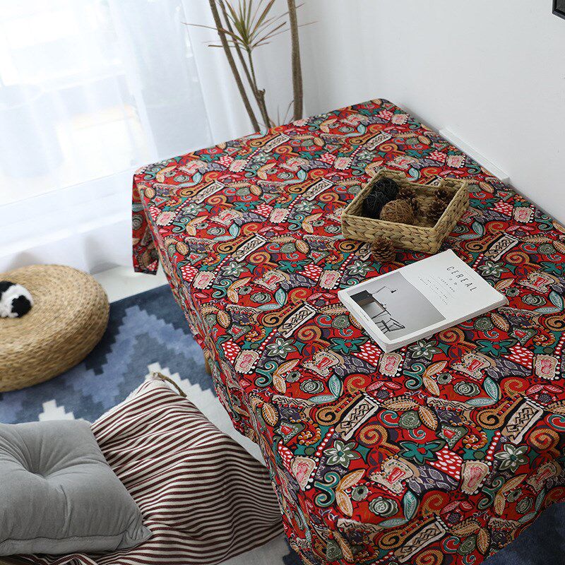 田园风棉麻布艺餐厅桌布印花长方形家用喜庆红色茶几台布书桌盖巾,居家布艺,桌布,淘宝优惠券,粉丝福利购,淘宝优惠卷