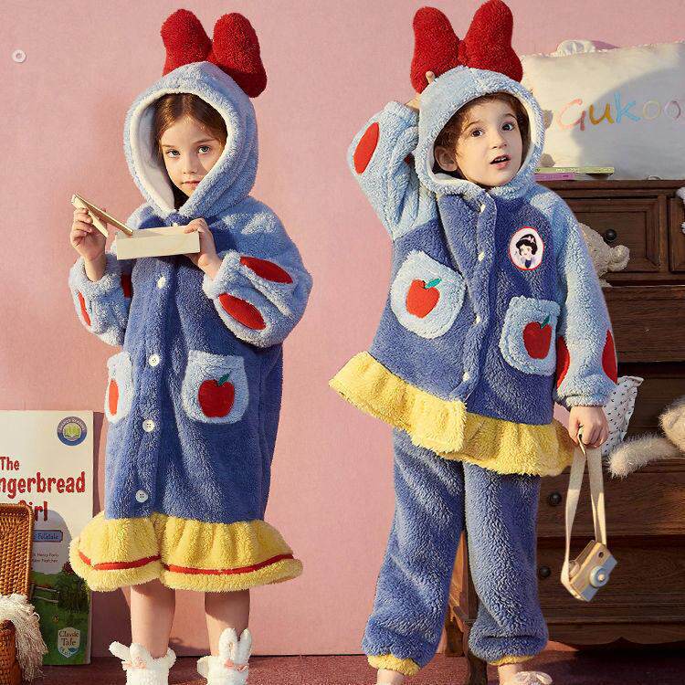 白雪公主儿童睡衣加厚冬珊瑚绒法兰绒长款睡袍中大女童加厚家居服