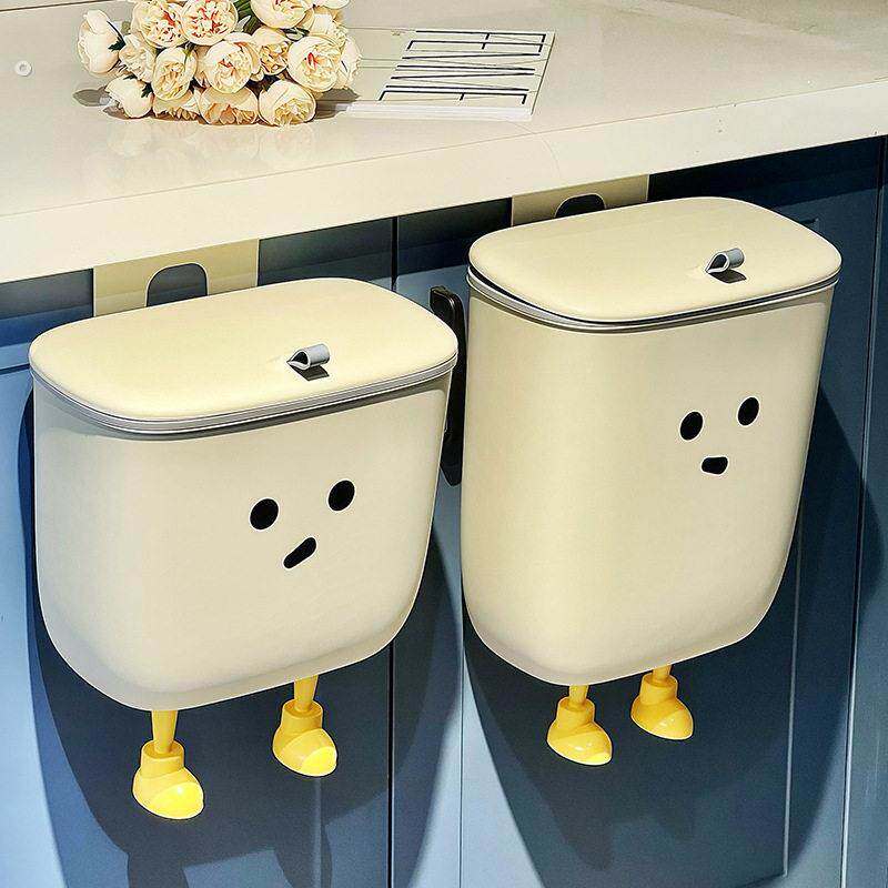 厨房垃圾桶壁挂翻盖式大容量可爱家用创意收纳盒免打孔带盖免弯腰