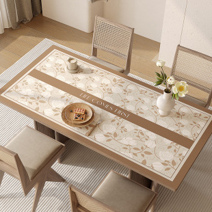 复古餐桌桌垫家用防水防油隔热高级感长方形茶几桌布岩板皮革桌垫