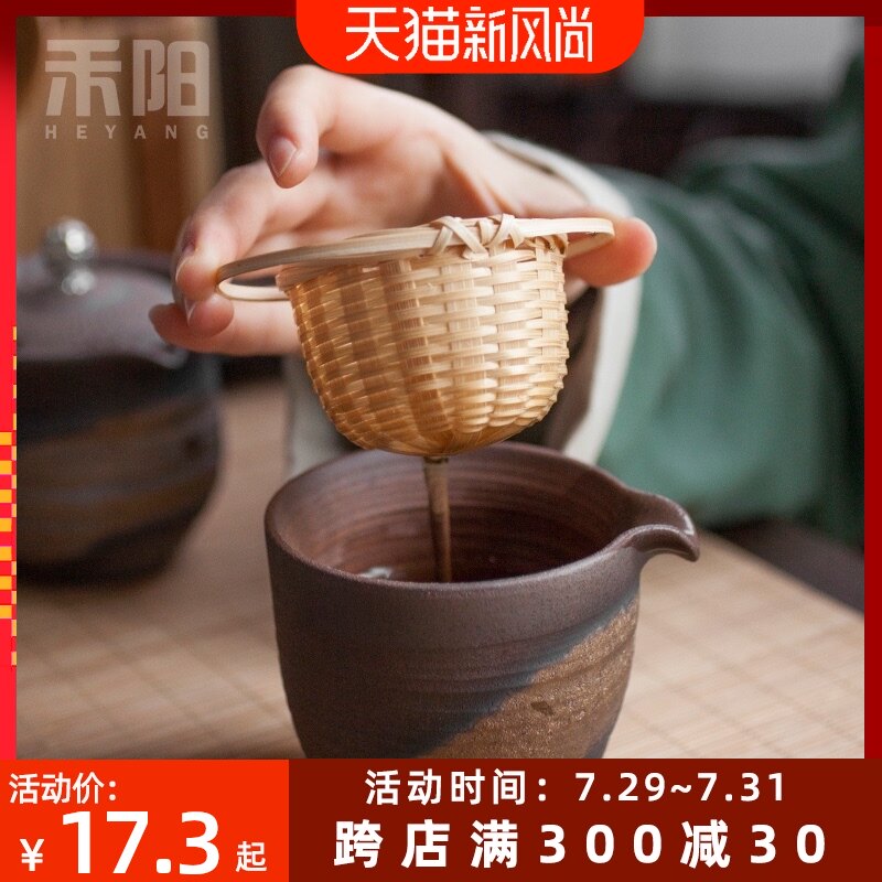 手工竹茶漏茶滤竹制茶叶过滤器功夫茶具创意竹子滤茶藤编茶道配件