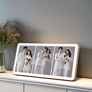 定制三宫格宽屏水晶相框摆台经典婚纱照全家福艺术照照片打印高级