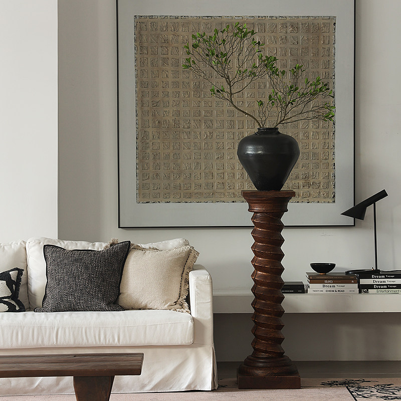 形上中古风螺旋木底座查尔斯法式雕塑台柱子落地做旧侘寂艺术摆件,家居饰品,落地摆件,淘宝优惠券,粉丝福利购,淘宝优惠卷